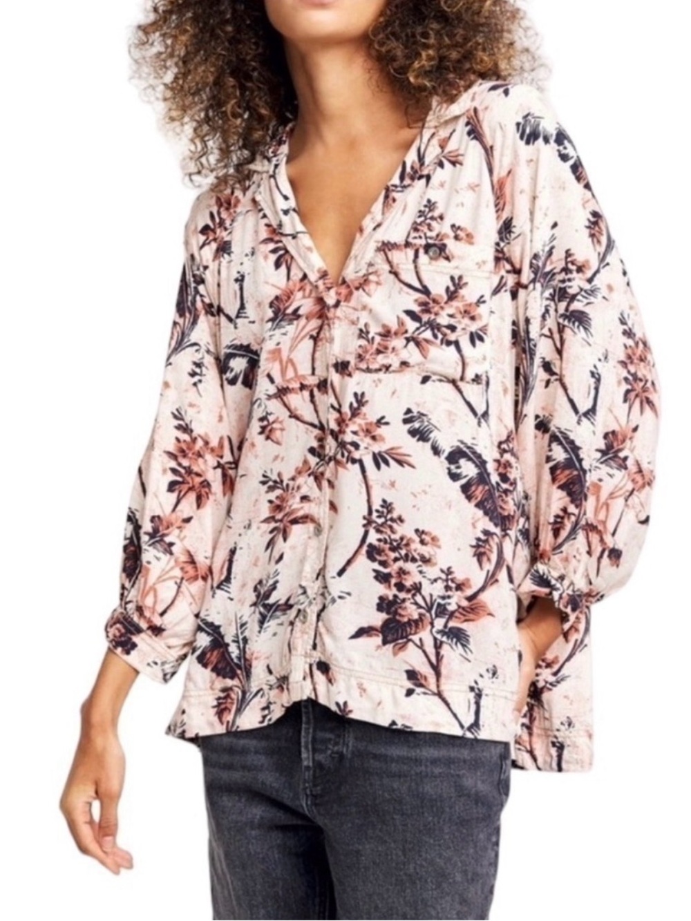 Free People V-Neck Peasant Top - Pink